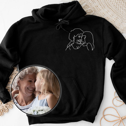 Custom Line Art - Personalized Grandma Embroidered Hoodie