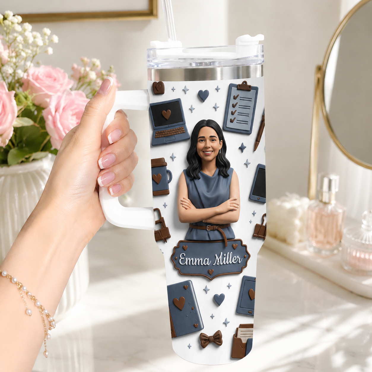 Any Photo Gift For Colleagues - Personalized Colleague Tumbler With Plush Charm