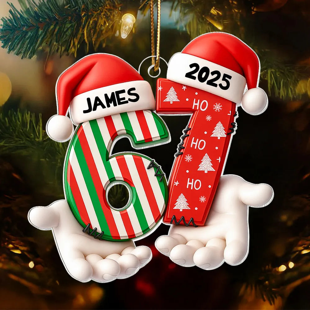 Personalized Acrylic Ornament Six Seven Trend with Santa Hats – Custom Kids Christmas Tree Decor & Unique Holiday Gift