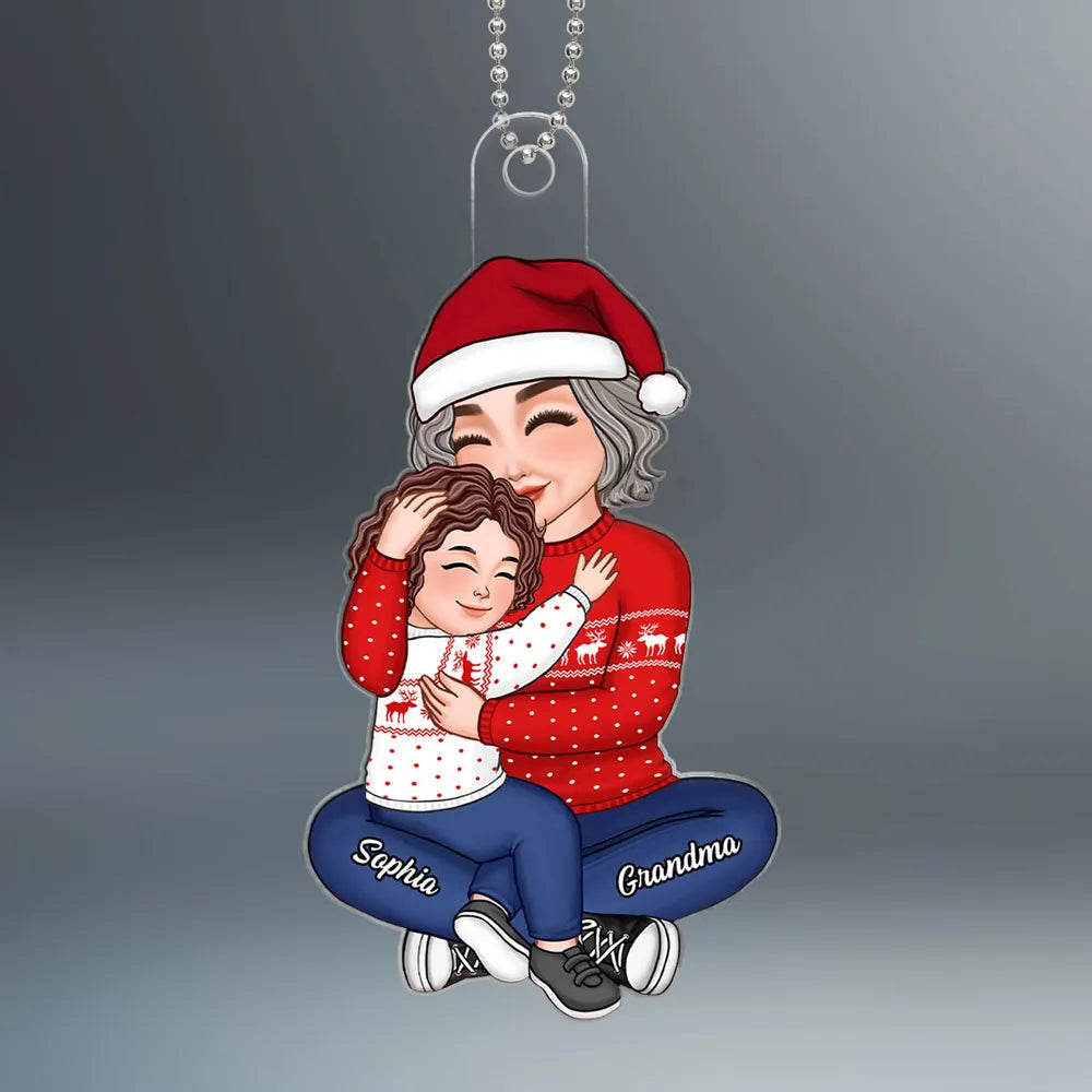 Acrylic Ornament – Cozy Grandma and Grandchild Embrace, Perfect Christmas Gift of Love and Family