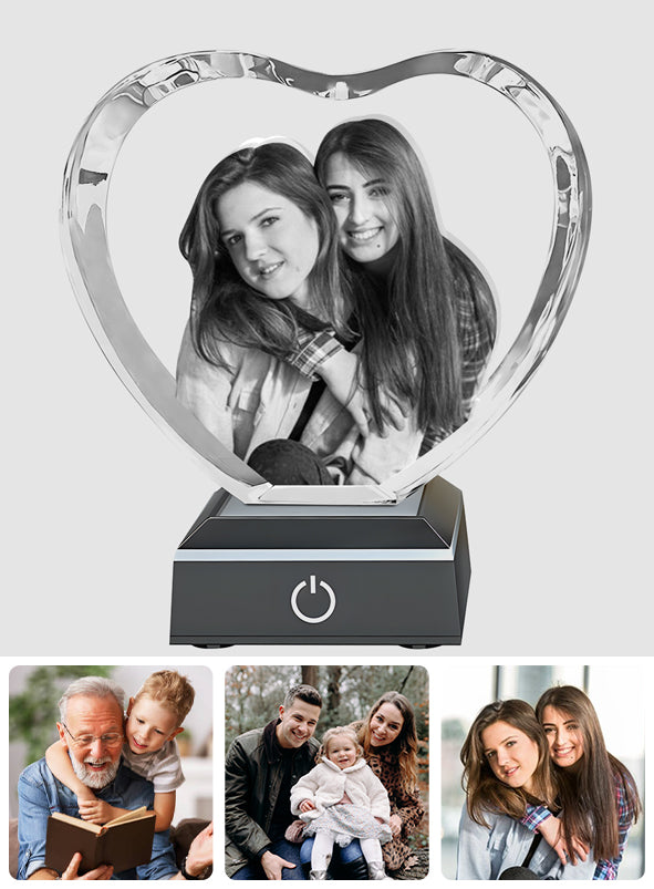 Custom Photo - Personalized Bestie Laser Engraving 3D Heart Shaped Crystal Lamp
