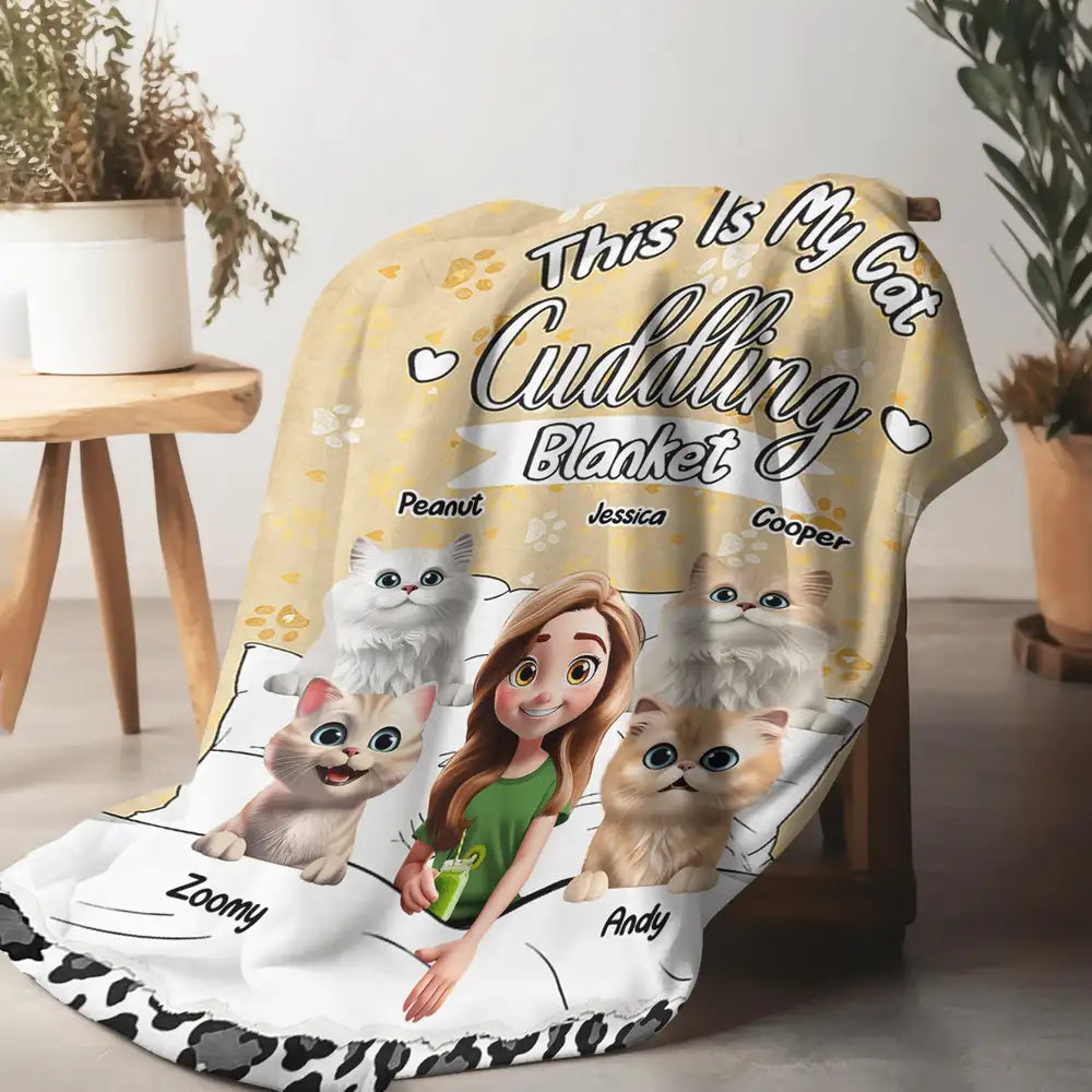 This Is My Cat Cuddling Blanket Personalized for Cat Lovers, Perfect Gift for Cat Owners, Fleece and Sherpa Blanket