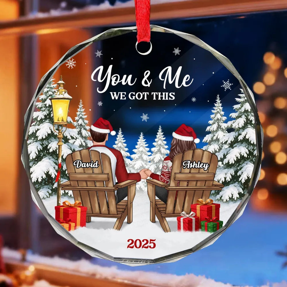 Crystal Ornament - Couple in Snowy Winter Landscape, 'You & Me' - Cozy Christmas Tree Decor, Unique Gift for Couples