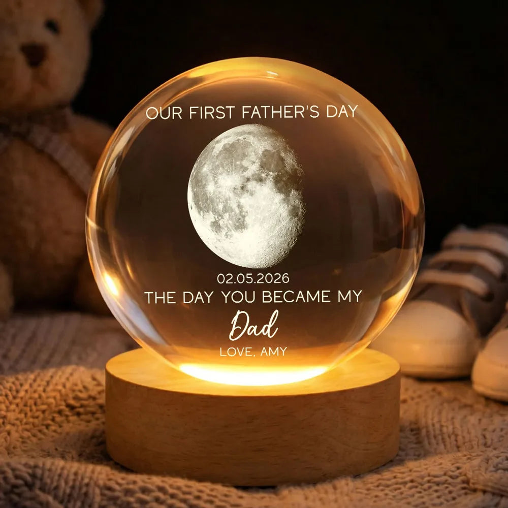 The Day You Became My Dad Personalized 1-Color K5 Globe Lamp, Warm Moon Night Light, Creative First Father's Day Gift