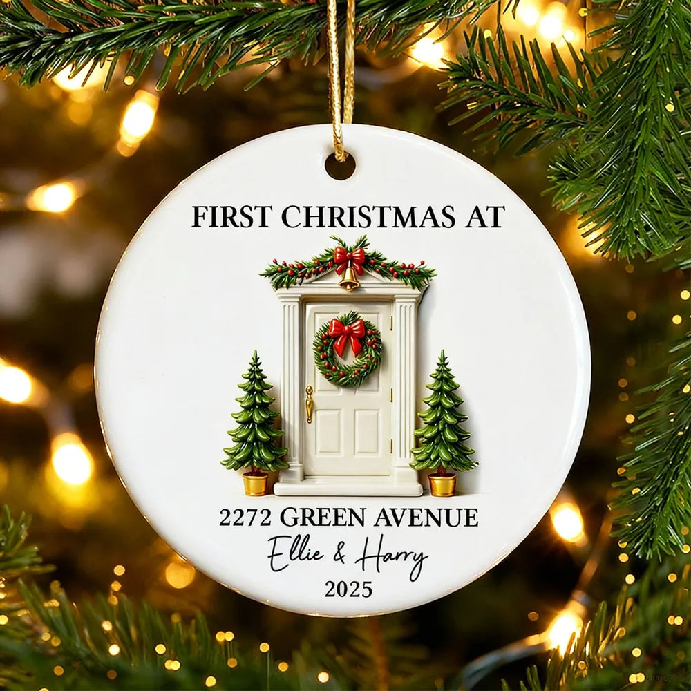 Personalized Ceramic Ornament First Christmas At New Home Door Design Unique Holiday Gift For Couples