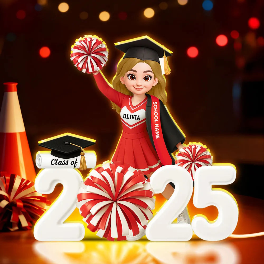 Personalized Acrylic Light Box Graduation Décor with Cheerleader Design & Warm Glow – Unique Gift for Class of Grad