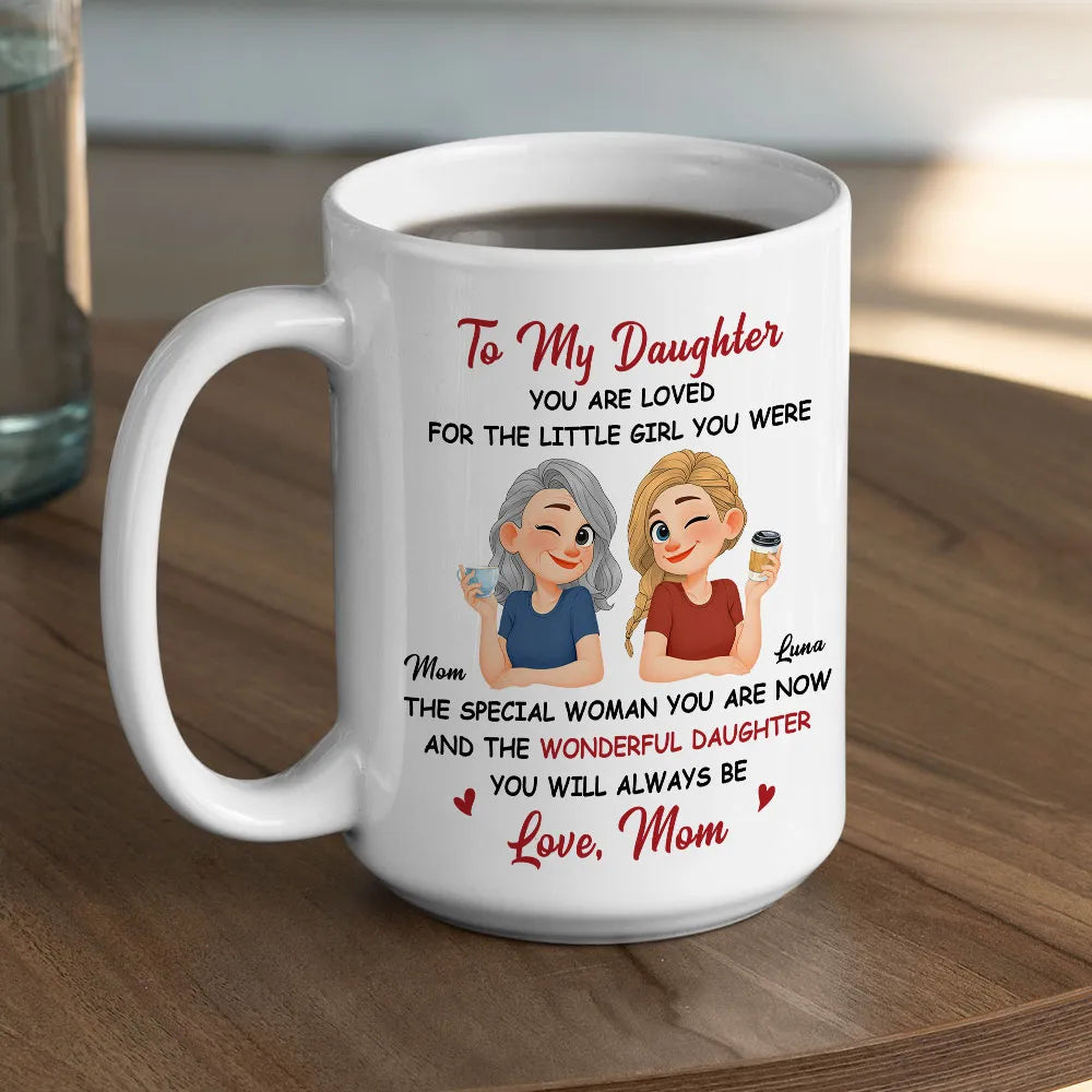Personalized White Ceramic Mug for Daughter, Cute Mom and Daughter Coffee Design, Unique Gift From Mom