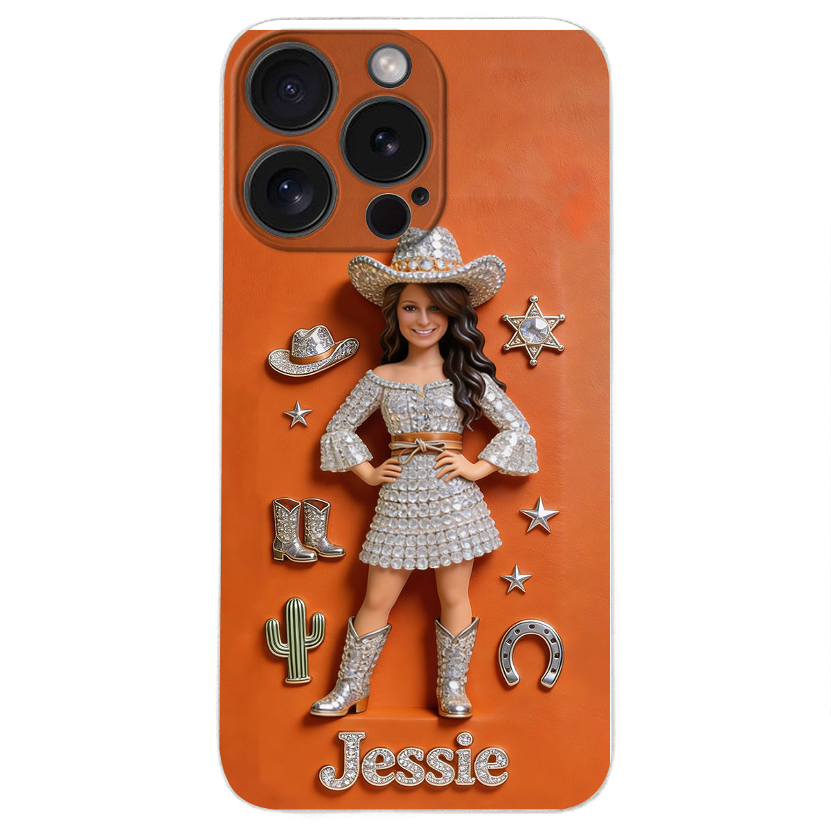 Cowgirl Spirit - Personalized Cowgirl 3D Embossed Leather Phone Case