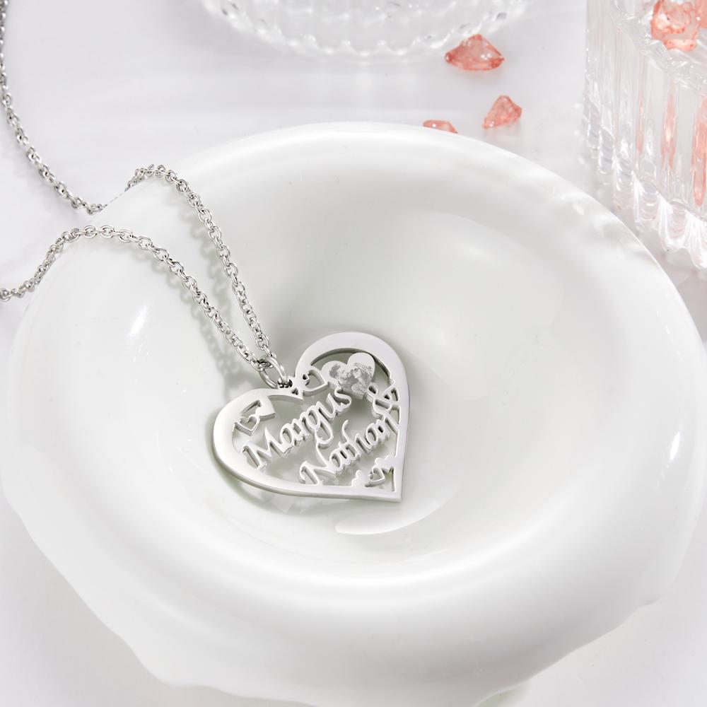 Engraved Photo Necklaces Heart-shaped With Names - Personalized Couple Necklace