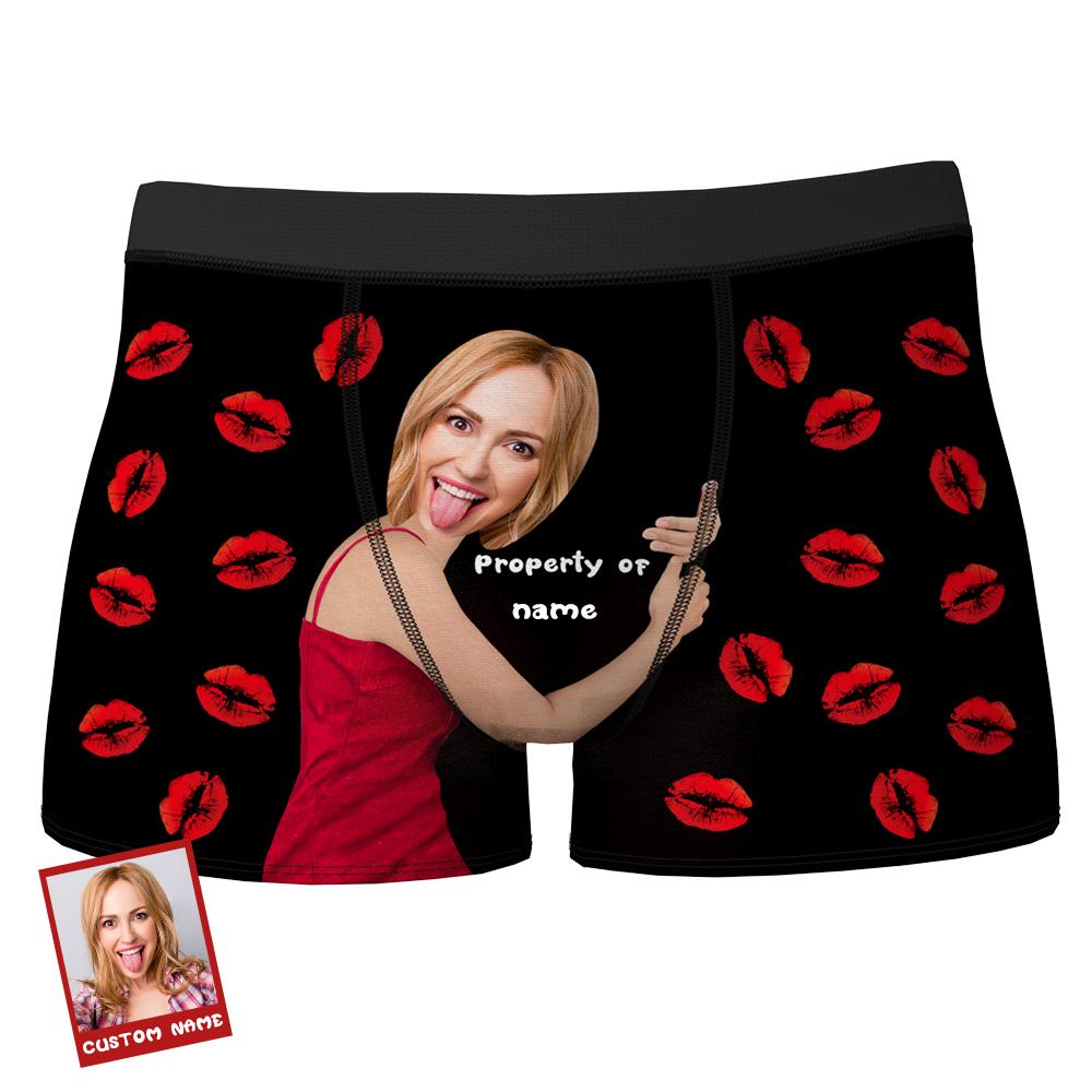 Custom Sexy Red Lips Boxers AR View - Personalized Couple Men's boxer briefs