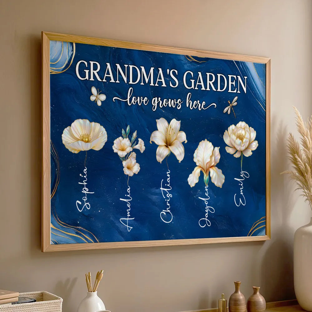 Grandma's Garden Poster - Birth Month Flowers Custom Wall Art for Mother's Day or Birthday, a unique gift for Grandma