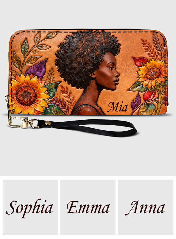 Black Queen - Personalized African American Leather Long Wallet