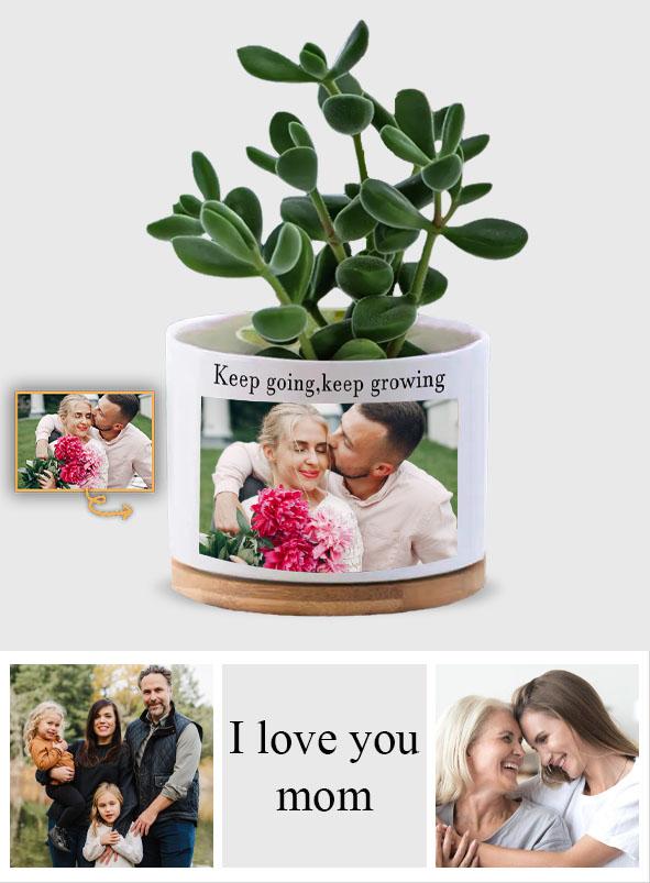 Custom Text & Photo Plant Pot - gift for her, plant mom, wife, mom - Personalized Ceramic Pot