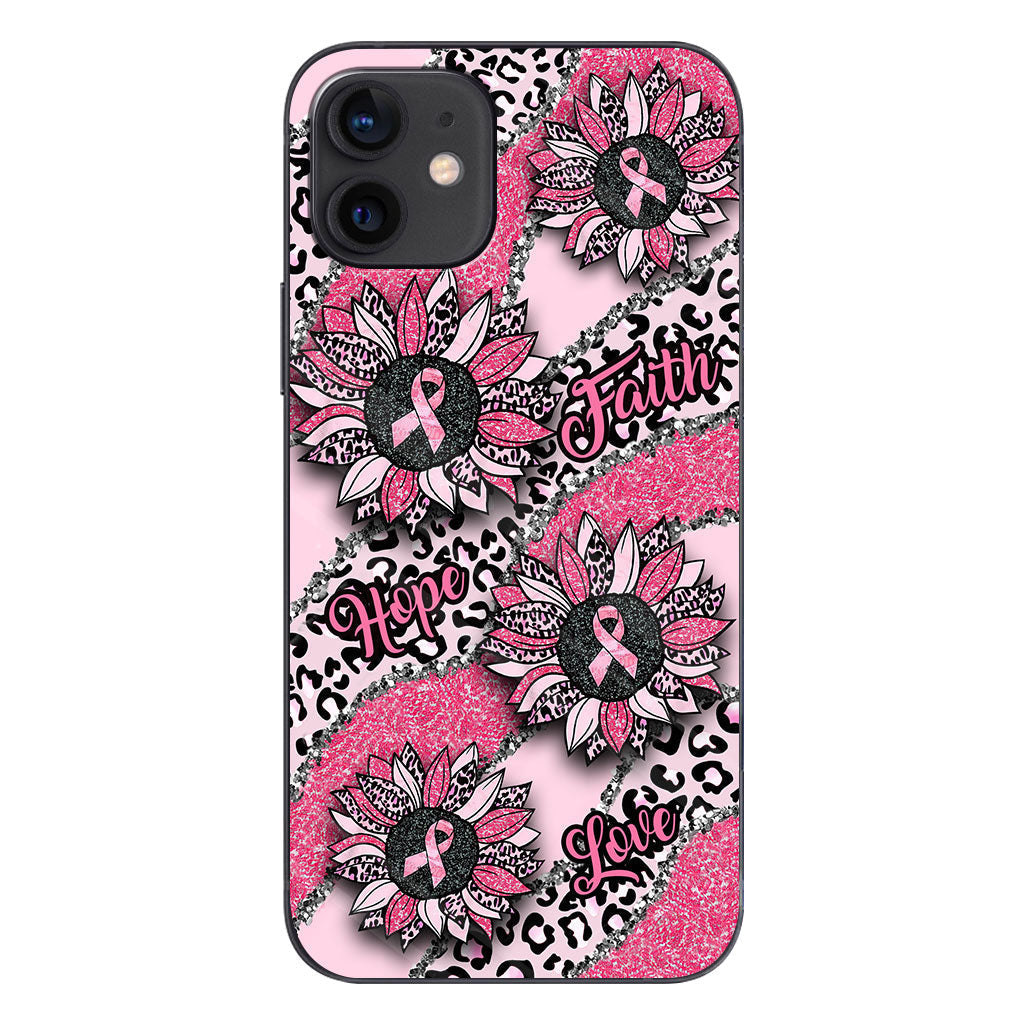 Faith Hope Love Wavy Pink Ribbon Leopard Sunflower Breast Cancer Awareness Phone Case
