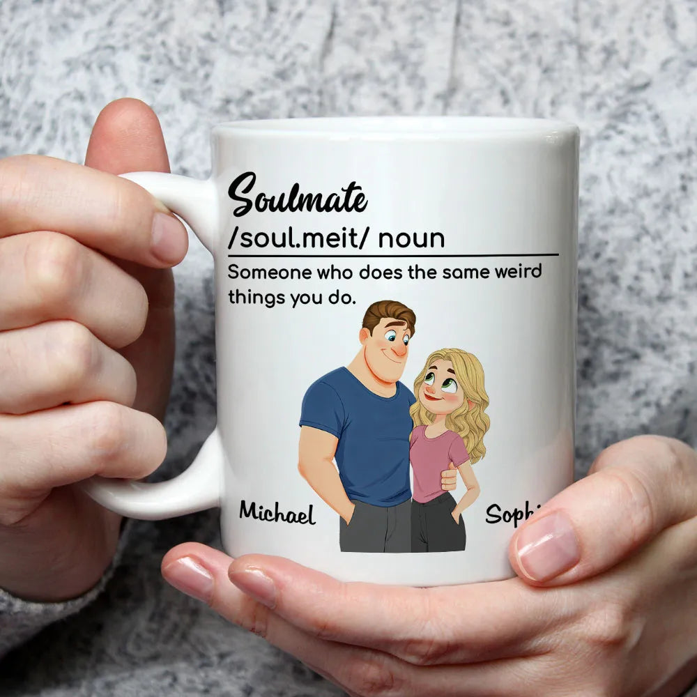 Personalized Soulmate Definition Ceramic Mug With Cute Couple Illustration, Unique Valentine's Gift For Boyfriend Or Girlfriend
