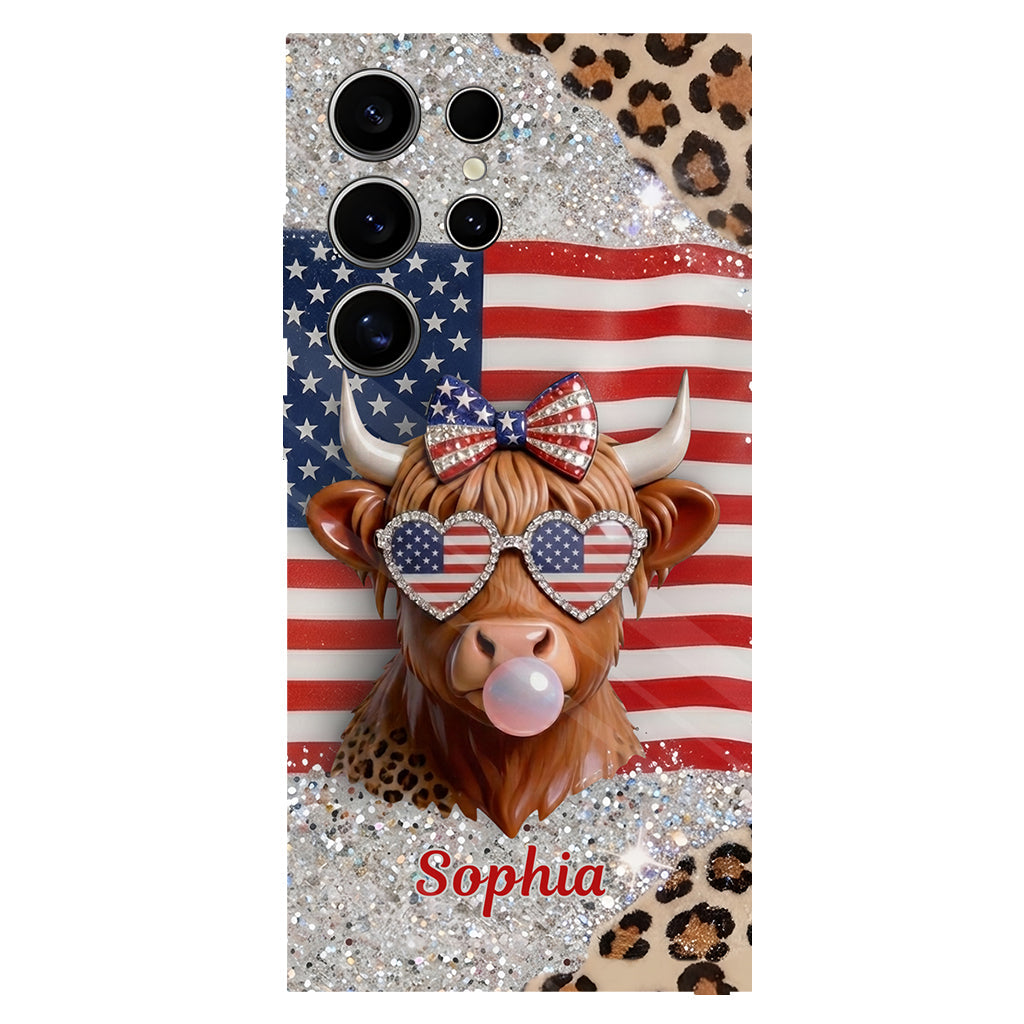 Highland Cow Patriotic - Personalized Highland Cow Full Print Phone Case & Phone Grip