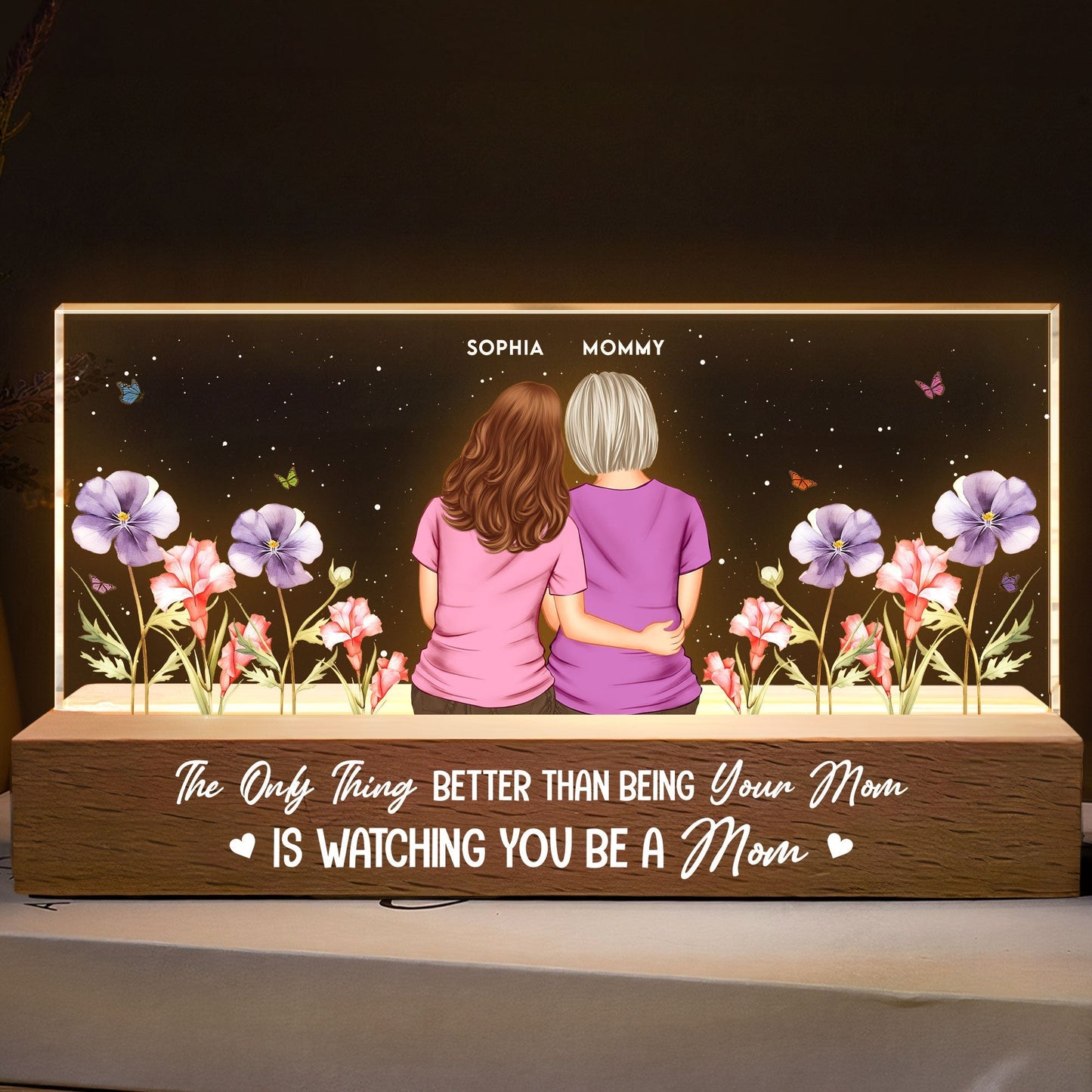 Personalized LED Plaque for Mom-to-Be with Back Hug Design
