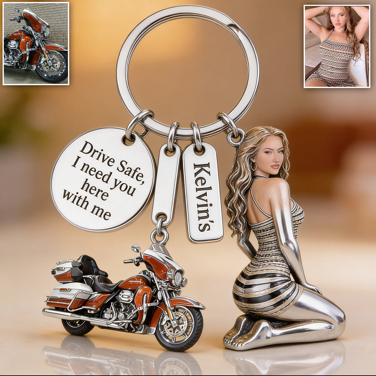 I Love You - Personalized Biker Premium Keychain With Charms