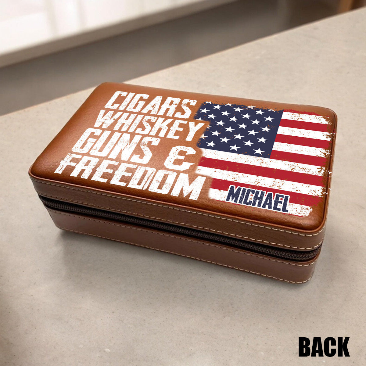 Cigars, Whiskey, G*ns & Freedom - Personalized Whisky Travel Cigar Humidor Case