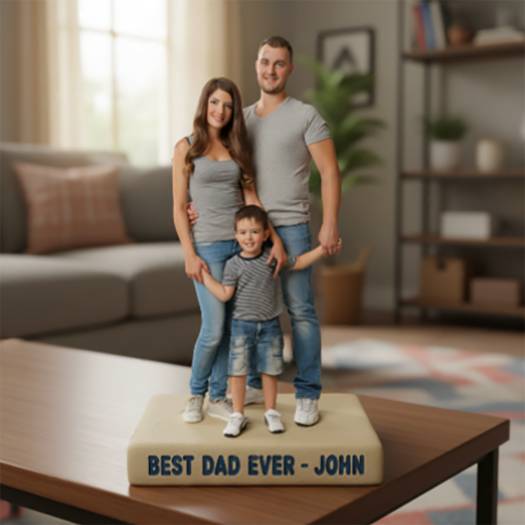 Custom Family Portrait Personalized Figurine Statue - Best Dad Ever Nameplate Trophy - Unique Father's Day Desk Ornament Gift