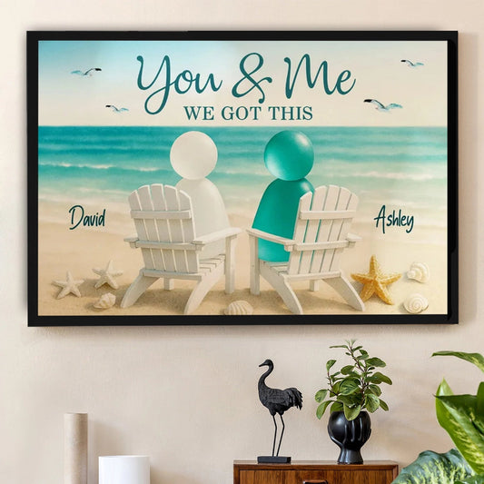 Poster You & Me Beach Couple, Sea-Glass Inspired Seaside Chairs Scene, Personalized Coastal Decor, A Unique Gift for Couples