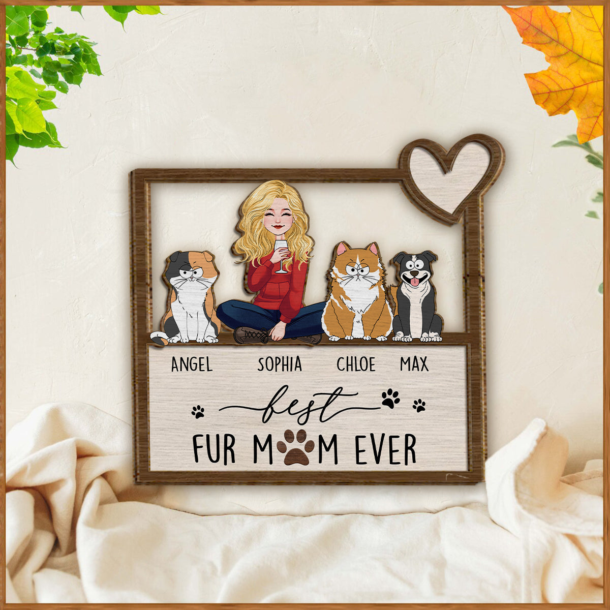Best Fur Dog Cat Mom Ever - Personalized Dog 2 Layered Wood Sign / Wood Plaque