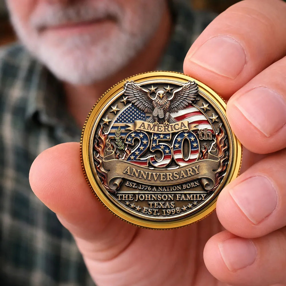 America 250th Anniversary Personalized Alloy Keepsake Coin, Patriotic Eagle & Flag Design, Unique Family Gift