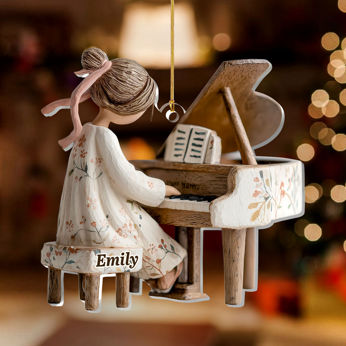 Acrylic Ornament of a Sweet Girl at the Piano, Personalized Keepsake for Holiday Celebration, Thoughtful Gift