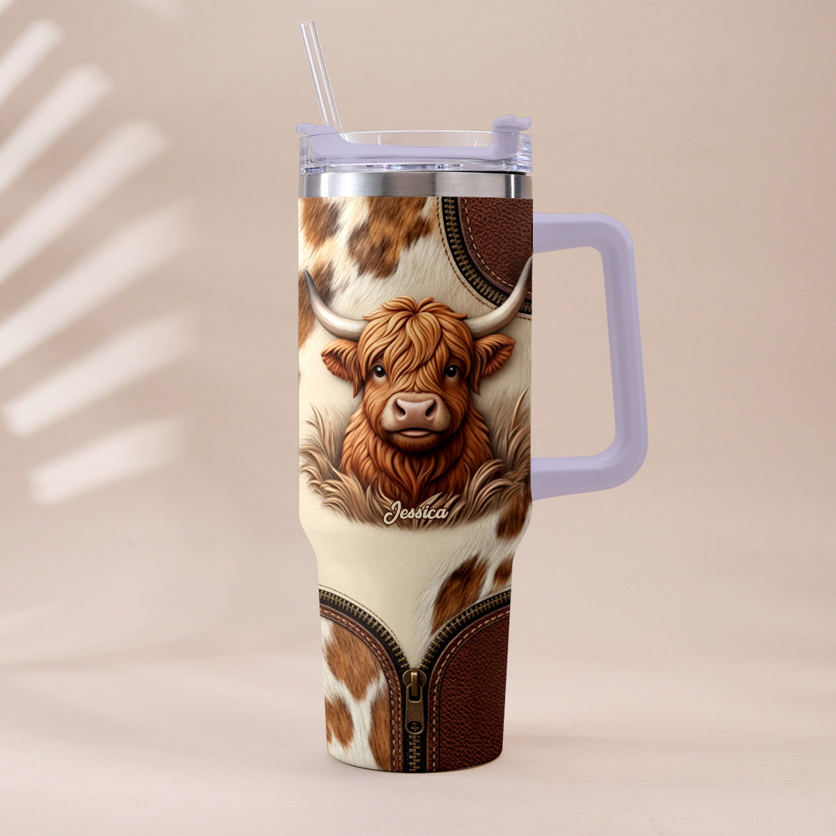 Cute Highland Cow - Personalized Highland Cow Tumbler With Plush Charm