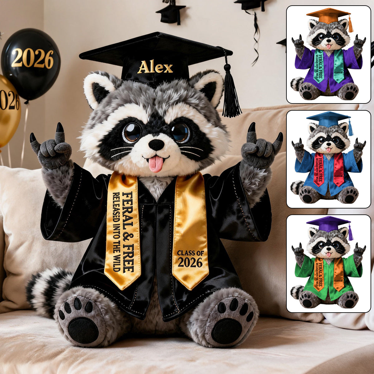 Graduation Raccoon - Personalized Graduation Premium Faux Fur Pillow