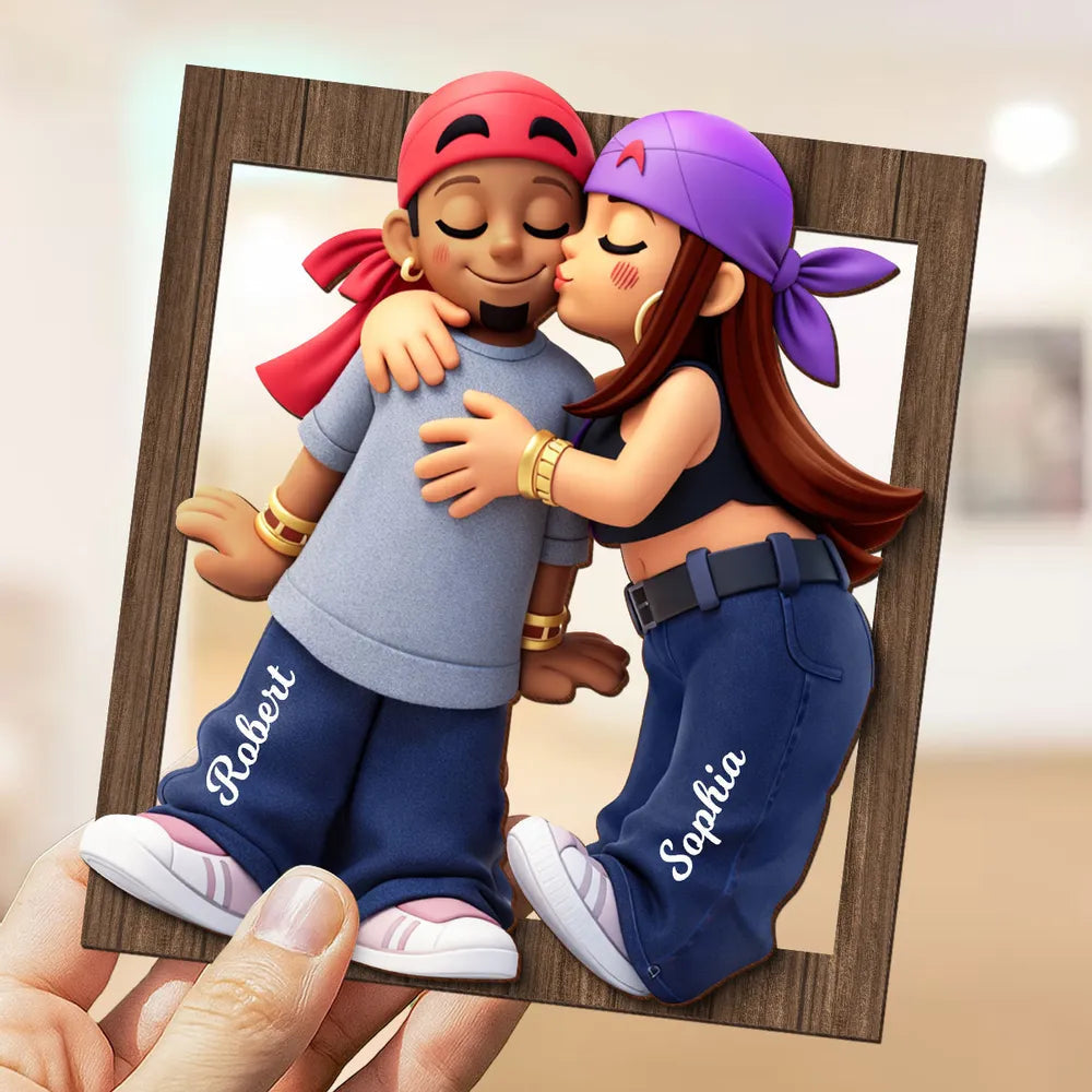 Personalized 2-Layer Wooden Plaque Cute Couple Kissing Keepsake for Bedroom Decor, A Unique Gift for Him or Her