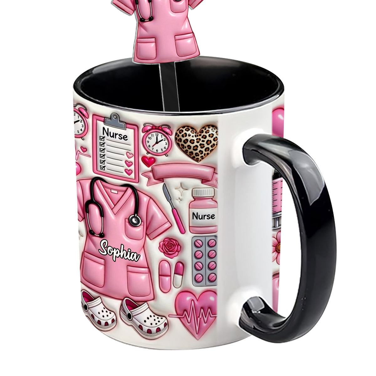 Love Being A Nurse - Personalized Nurse Set Accent Mug with Acrylic Stirrers