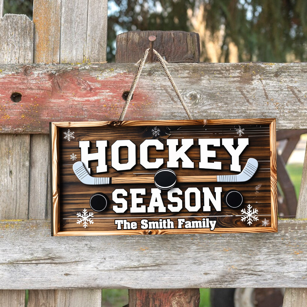 Hockey Season - Personalized Hockey Custom Shaped Wood Sign