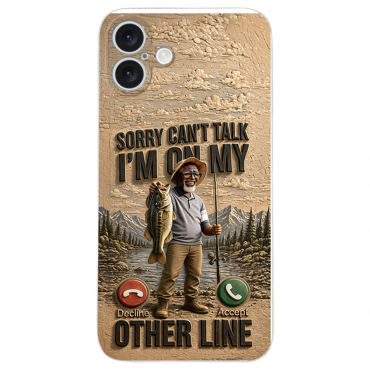 I'm On My Other Line, Fishing Lover Gift - Personalized Fishing 3D Embossed Leather Phone Case