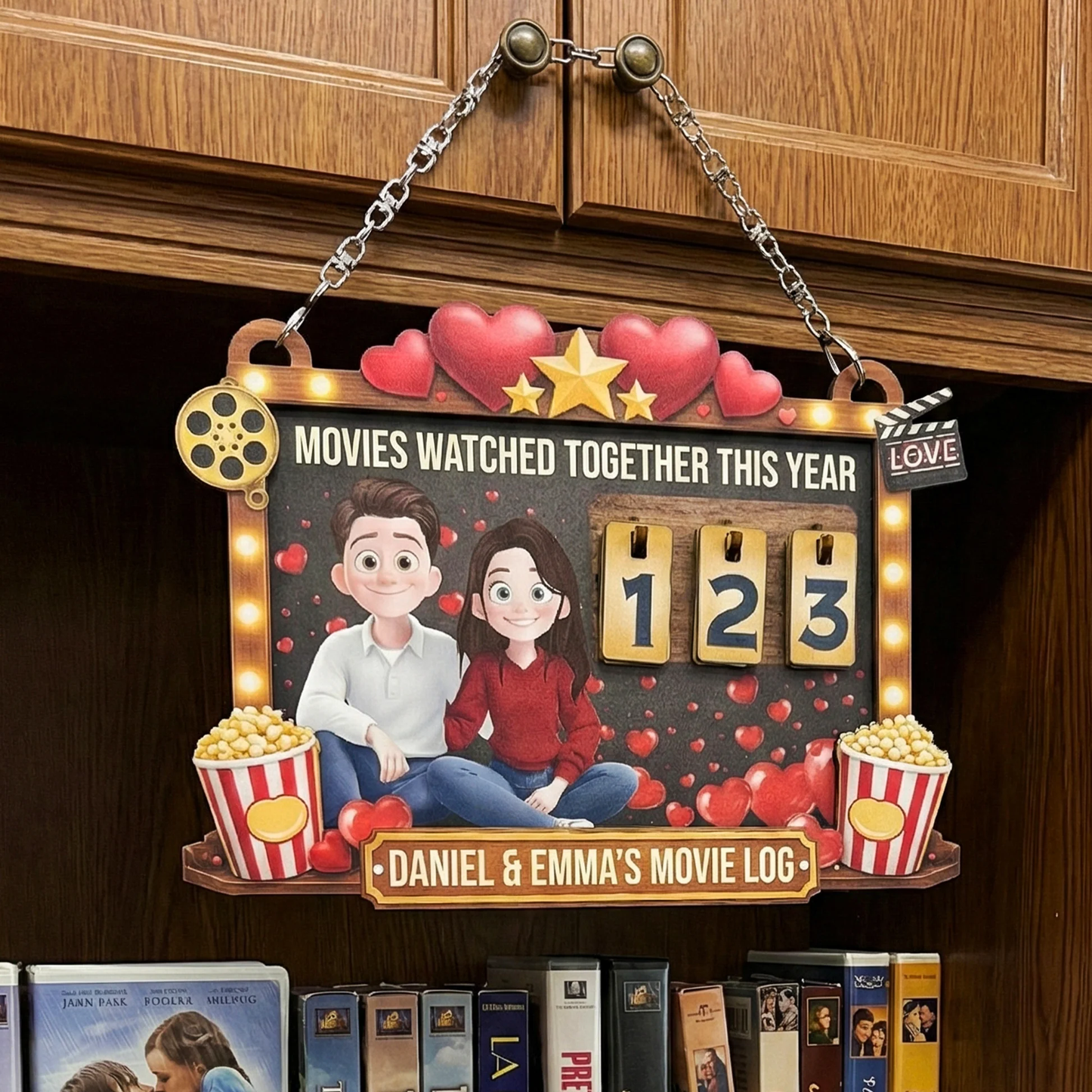 Movies Watched Together This Year Wooden Hanging Tracker, Cute Couple Movie Log Wall Decor, Creative Gift