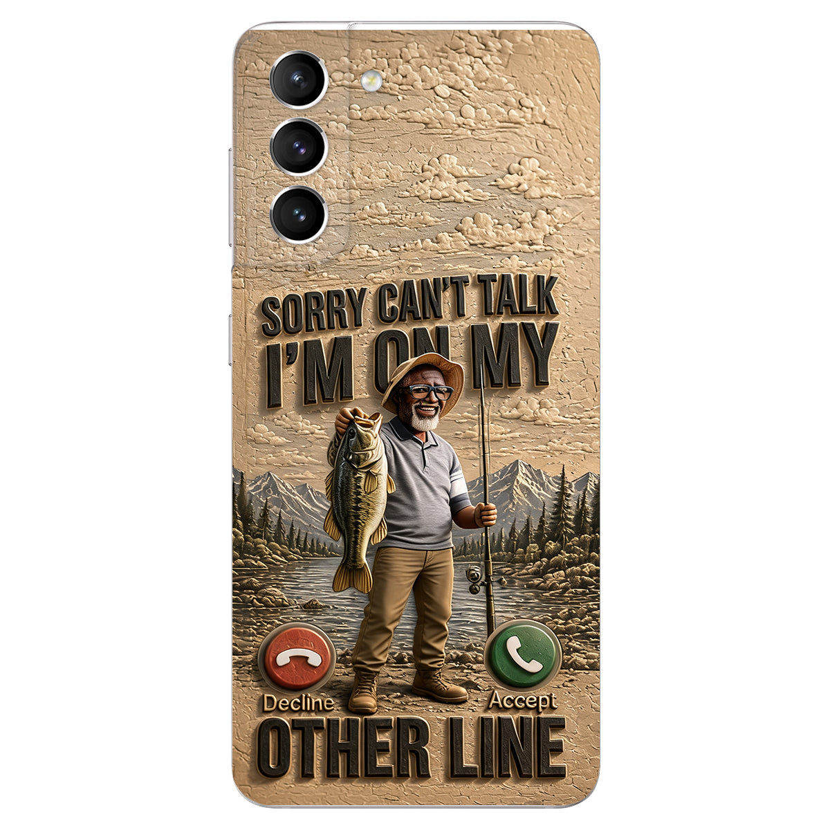 I'm On My Other Line, Fishing Lover Gift - Personalized Fishing 3D Embossed Leather Phone Case