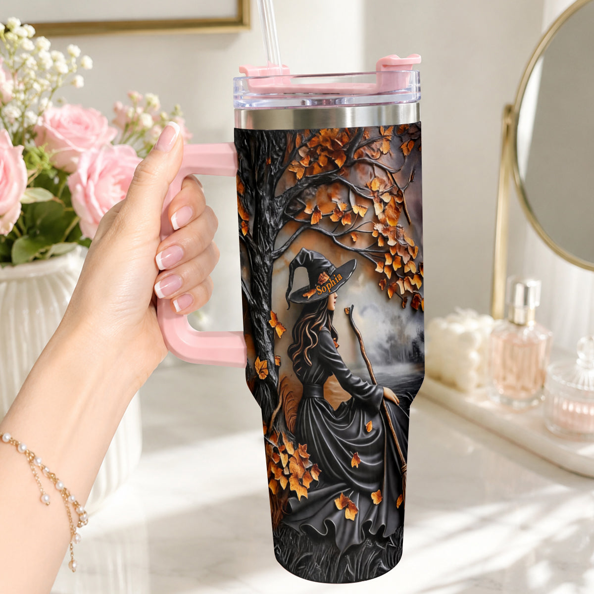 It's Time - Personalized Witch Tumbler With Plush Charm