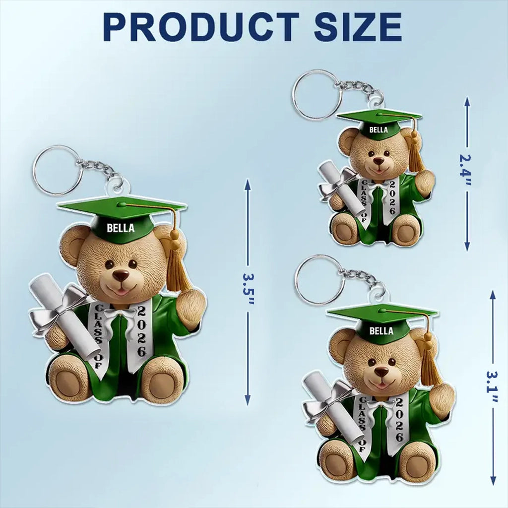Acrylic Keychain Cute Graduation Bear with Cap and Diploma - Personalized Gift That Feels So Special