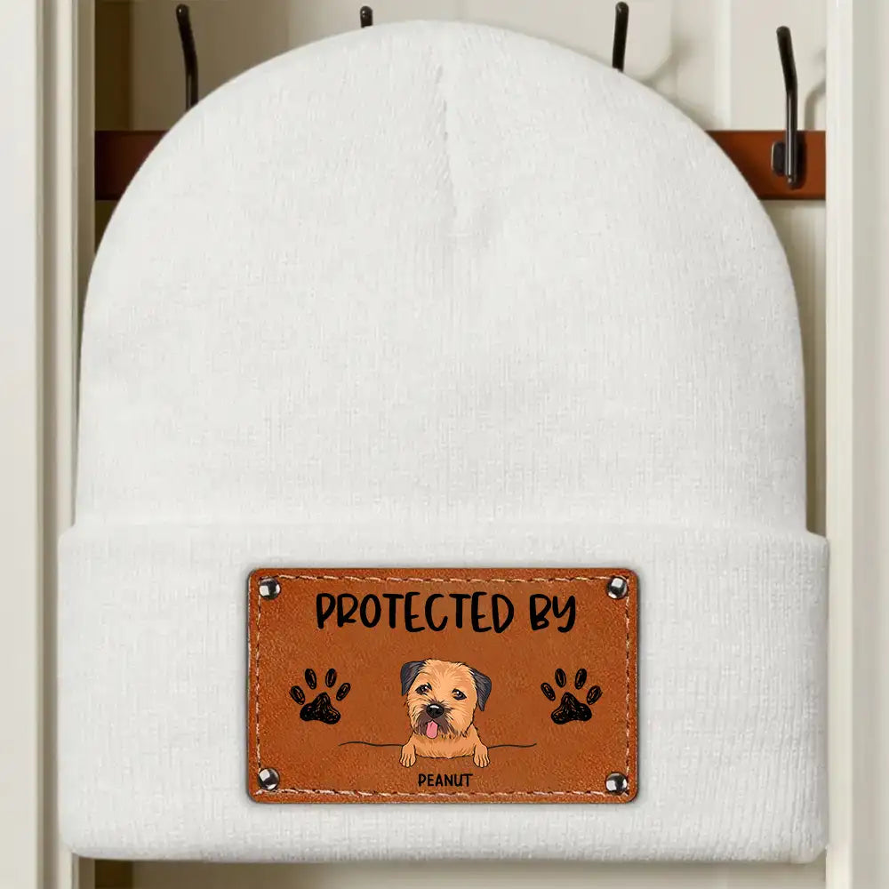 Custom Leather Patch Beanie Hat with Dog & Cat Design