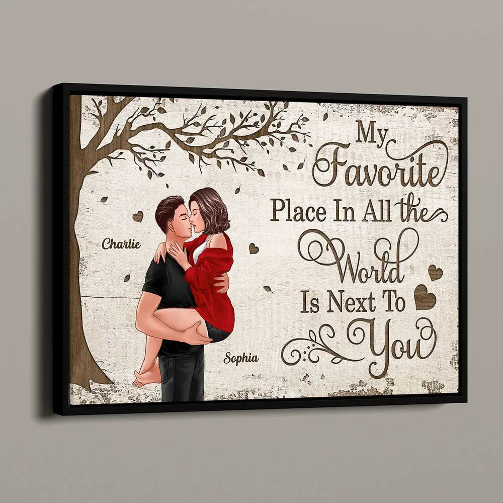 Personalized "Favorite Place In All The World" Couple Kissing Canvas/Poster - A Perfect Valentine's Day Gift for Couples