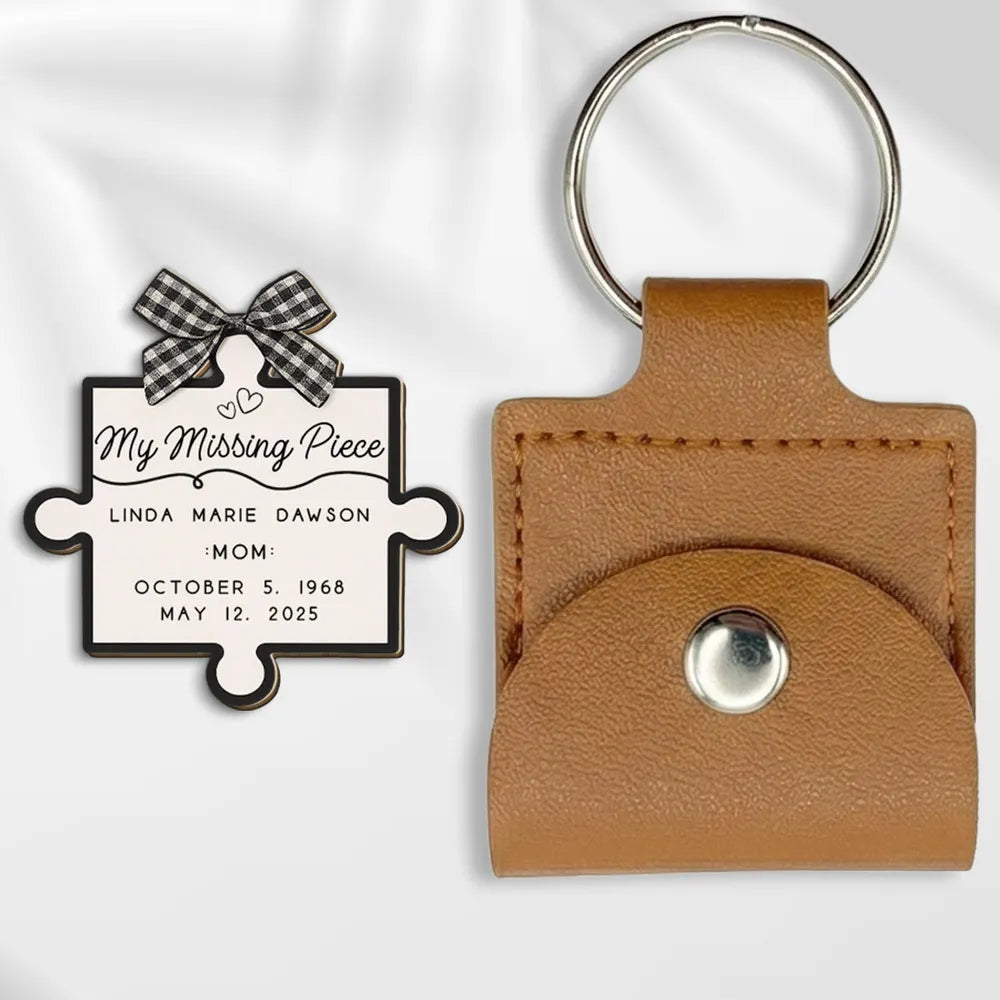 Personalized Wooden Pocket Hug Keychain Missing Piece Puzzle Gift for Mom, A Unique Sympathy Keepsake