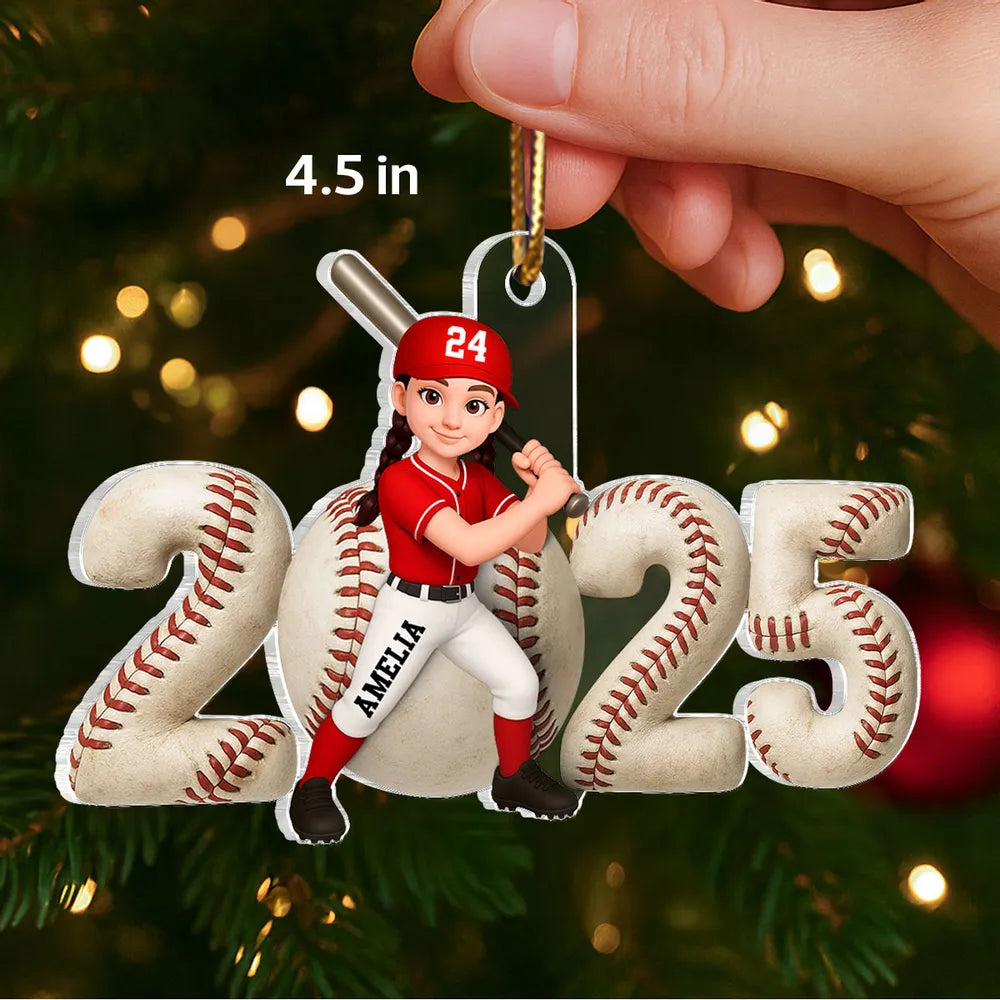 Acrylic Ornament Baseball Player in Batting Pose, Customizable, Easy to Hang Christmas Decor, a Unique Gift for Kids & Teens