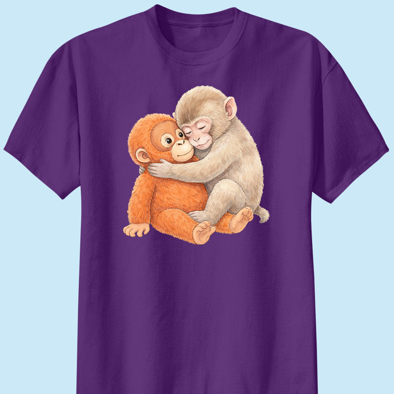 Cute Punch Monkey Graphic Classic Tee, Hugging Baby Monkey Art, Cozy Viral Animal Lover Gift Shirt