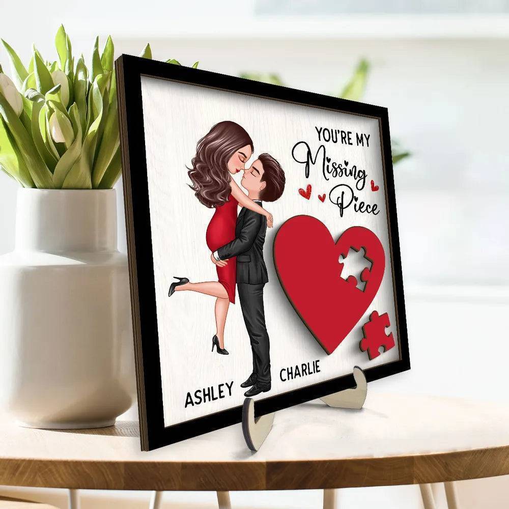 Personalized Couple's Red Heart Wooden Plaque - 2-Layer Missing Piece Design