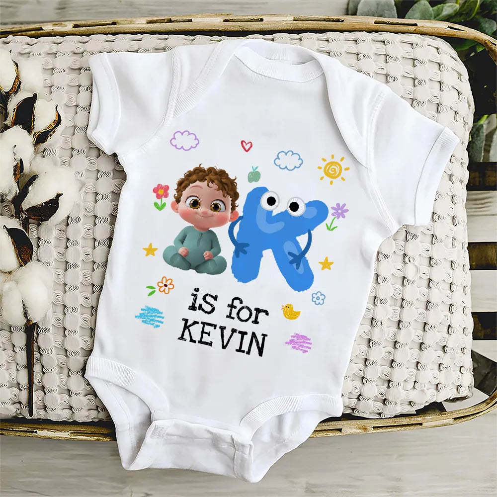 Short Sleeve Baby Onesie, Personalized A Is For Name Cute Print - Photo-Ready Newborn Gift Idea