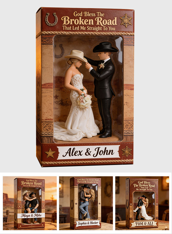Cowboy & Cowgirl Couple, Western House Decoration, God Bless The Broken Road - Personalized Western Outfit Custom Shaped Acrylic Plaque