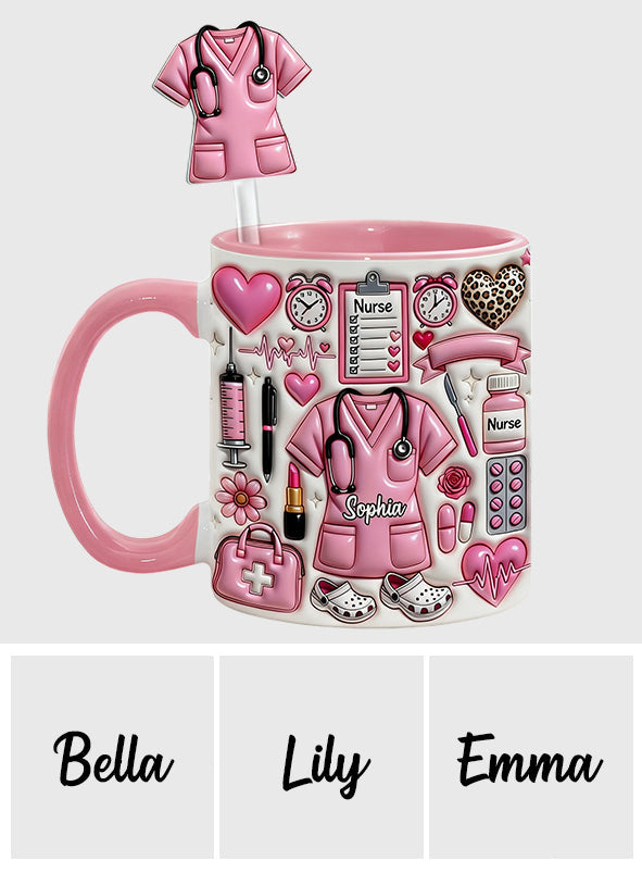 Love Being A Nurse - Personalized Nurse Set Accent Mug with Acrylic Stirrers
