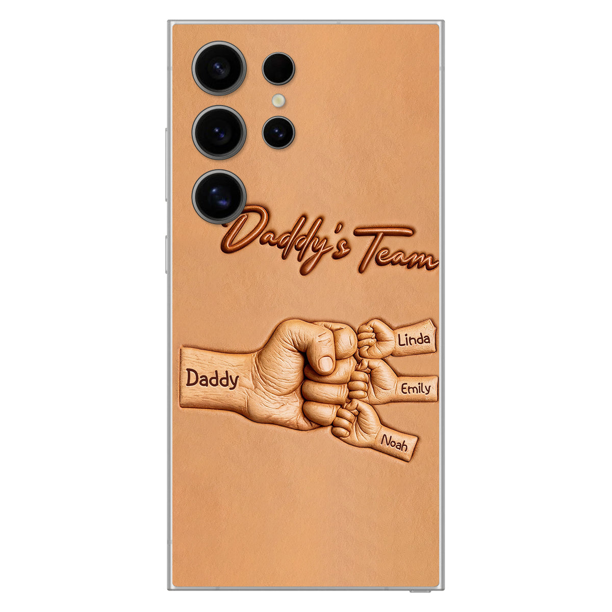 Daddy's Team - Personalized Father 3D Embossed Leather Phone Case