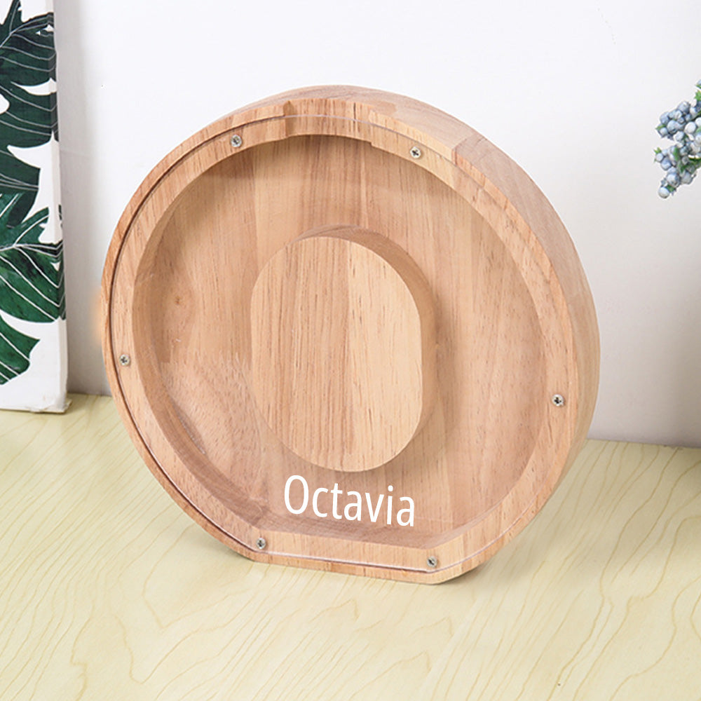 Custom Initial And Name - Personalized Letter And Name Light Wooden Piggy Bank