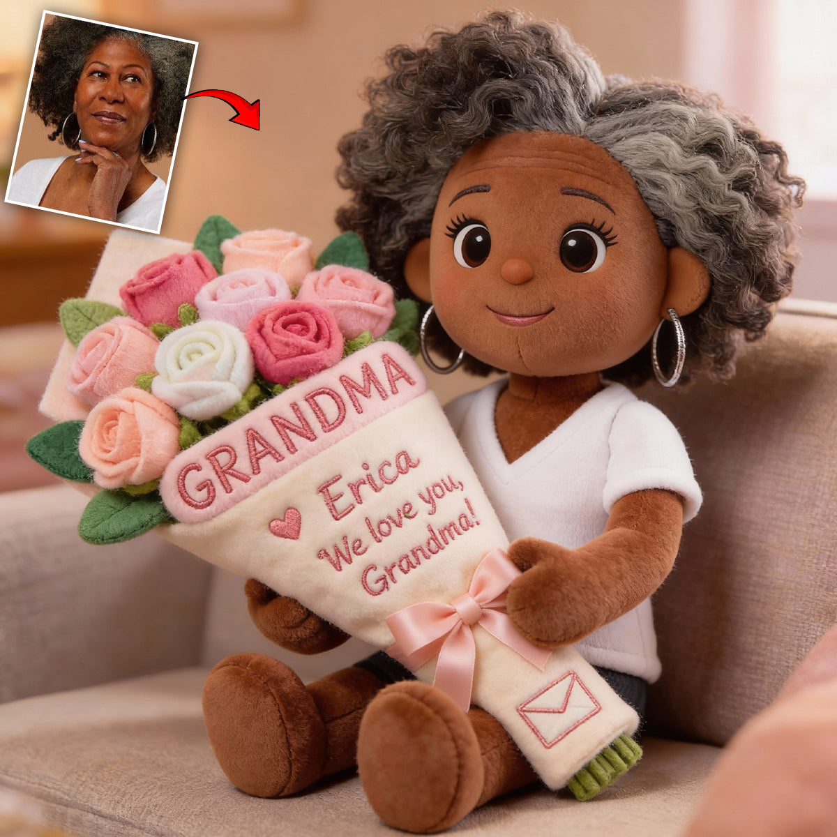 Custom Any Photo Beautiful Bouquet For Mom, Grandma - Personalized Mother Faux Fur Shaped Pillow